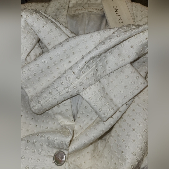 VALENTINO White Blazer Jacket Eyelet Cotton Viscose Long Sleeve Lined Size 6 - Picture 12 of 17